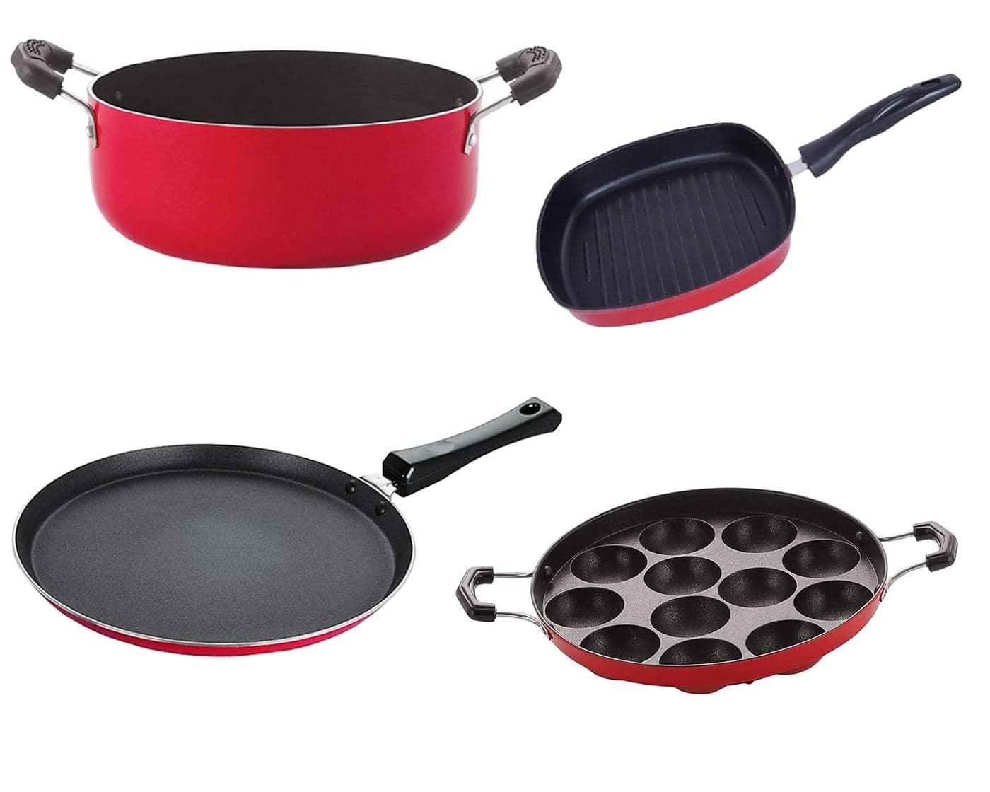Nirlon Non Stick Coated Heat Resistance Pfoa Free Aluminium Kitchenware Gift Set of 4 Pieces 26mm_AP12_GP24_Cass22_FT12