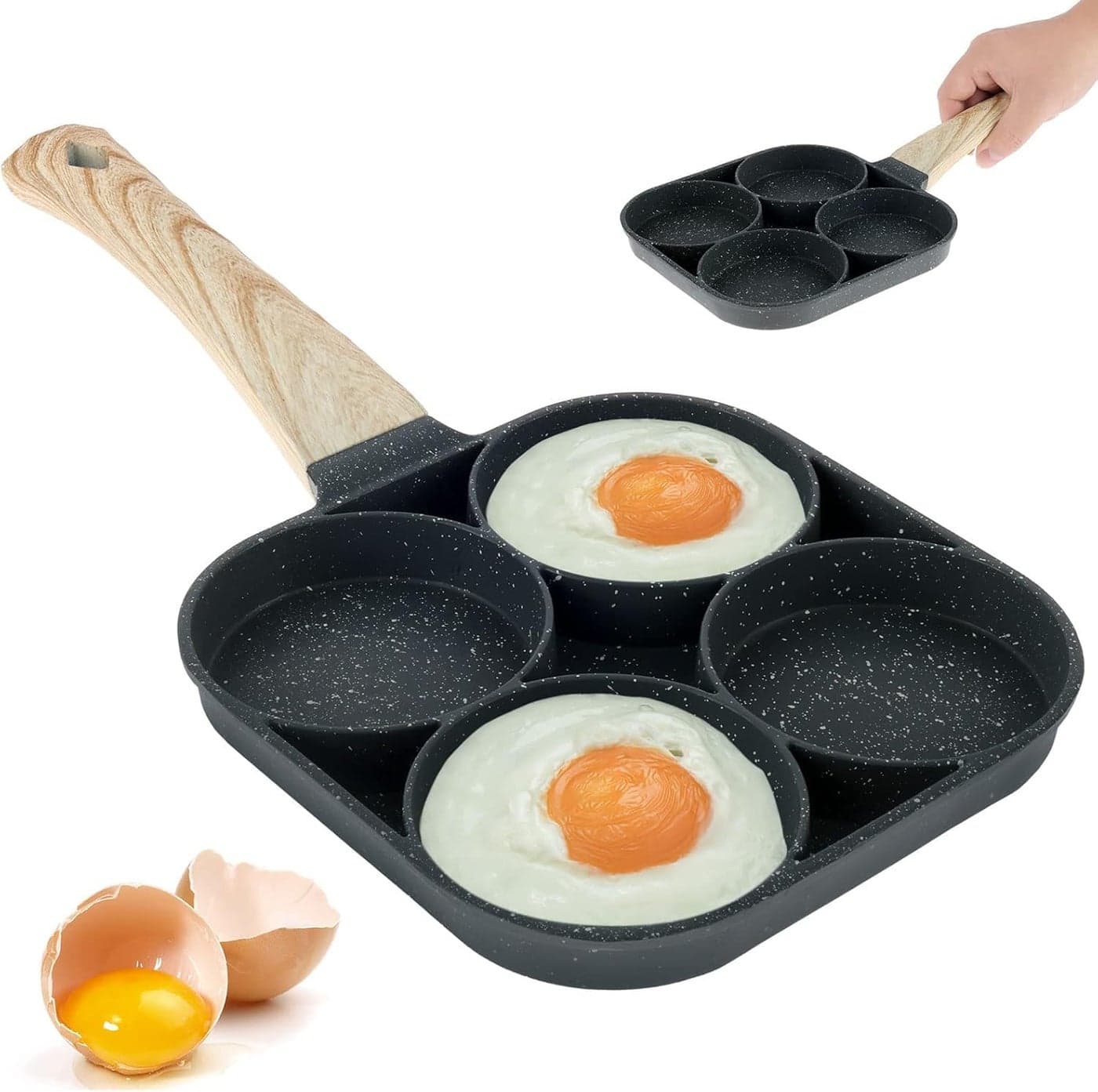 PRAMANTA 4 Hole Egg Frying Pan Burger Pan Multi Pancake Pan Egg Pan Non Stick Aluminum Fried Egg Pan for Breakfast Omelet Pan Poached Egg Burger Steak Pan for Induction and Gas 1Pcs