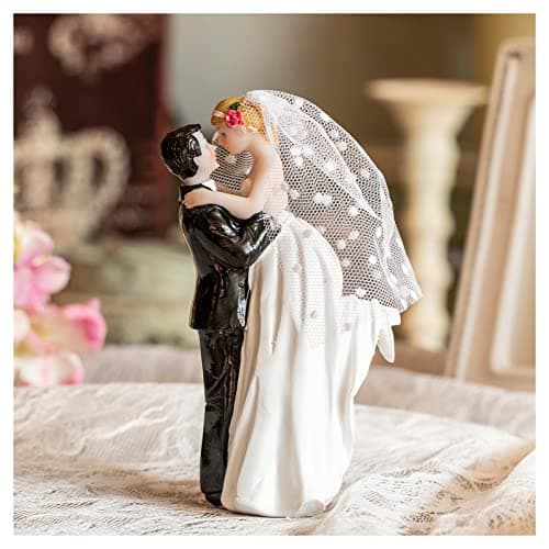 Modern Wedding Cake Toppers Bride and Groom Handmade Figurine for Decoration Rustic Cake Topper for Wedding Funny Couple Statue Desk Decoration Flying Hug