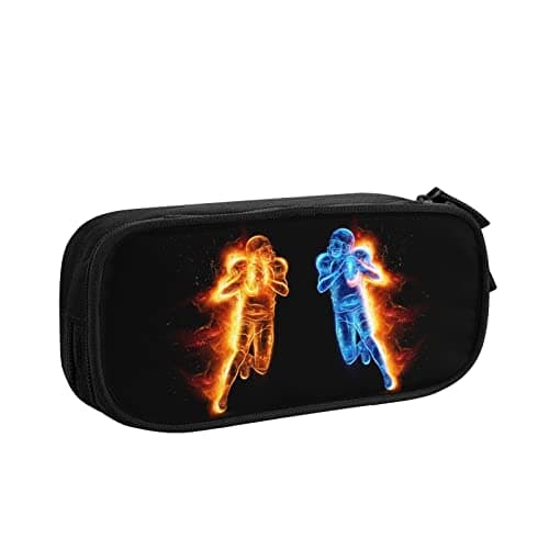 Large Storage Black Pencil Case Sports Pencil Box for Boys Girls, Cool Football-Themed Pattern Pencil Pouch Stationery Organizer Multifunction Cosmetic Makeup Bag, Holder for Pencils and Pens