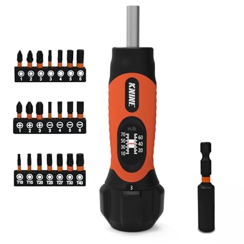KNINE OUTDOORS Torque Screwdriver Wrench Driver Set 10-70 Inch Pounds lbs for Maintenance, 21 Hex Bits, Shaft Extension, For Tools, Bike Repairing and Mounting, Orange
