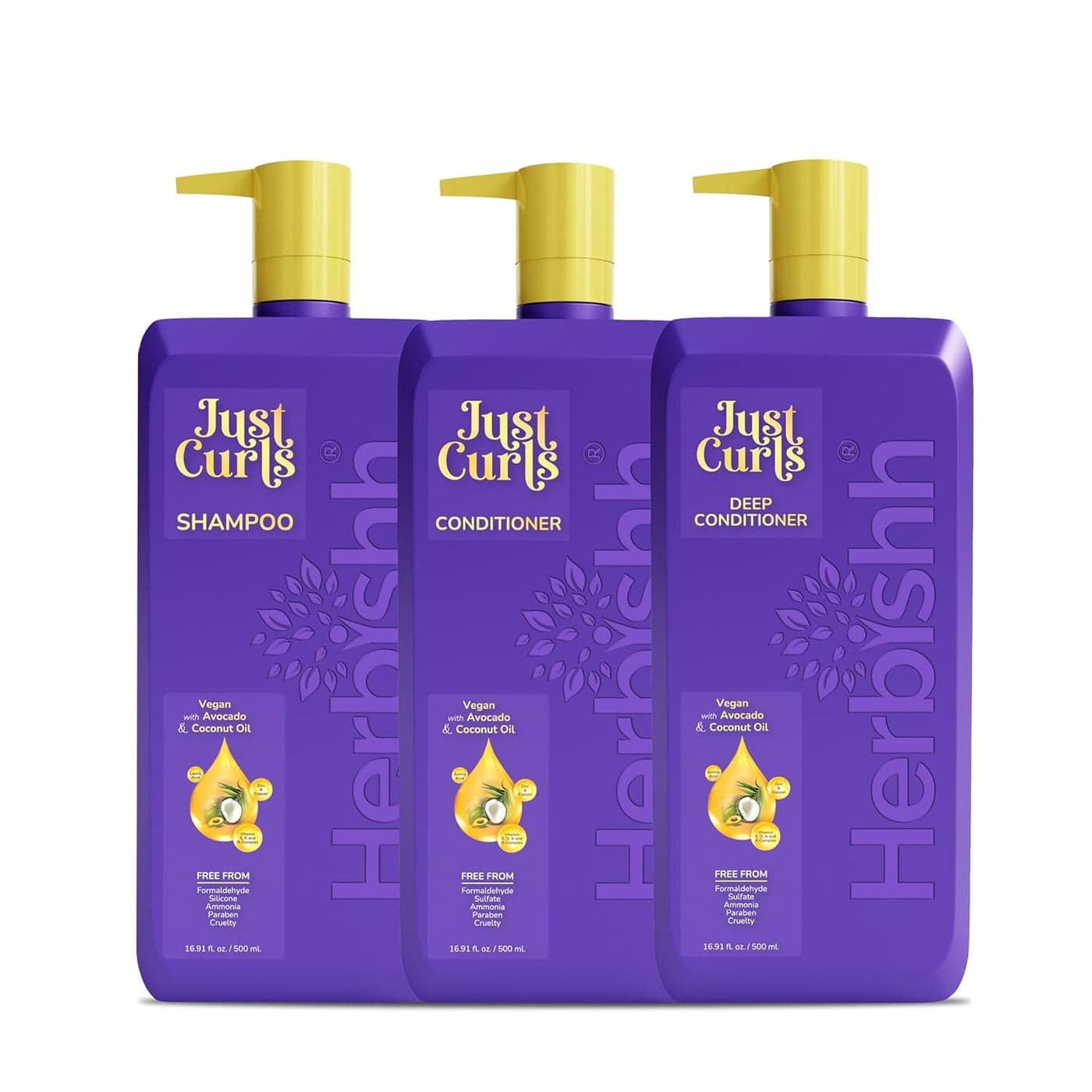 Herbishh Just Curls Vegan Shampoo and Conditioner Deep Conditioner for Curly Hair Products Kit Enriched with Avocado Coconut Oil for Dry Damaged Wavy Curly Hair Gift set for Women Men