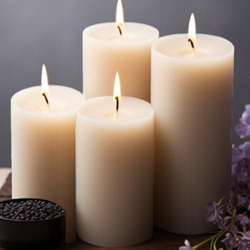 Unscented Ivory Pillar Candles Set of 628x4 inch Dripless and Smokeless Large Pillar Candles 50Hours Long Burning Time Paraffin Candle for Dinner Table Christmas and Home Decor