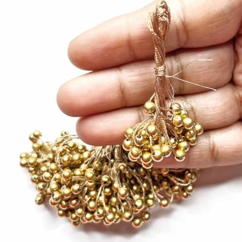 Adikala Handmade Small Pearl Bunch Zari Tassels for Jewelry, DIY Art & Craft Decoration, Fabric Fringe Beads for Decorating Art Crafting (25, Golden)