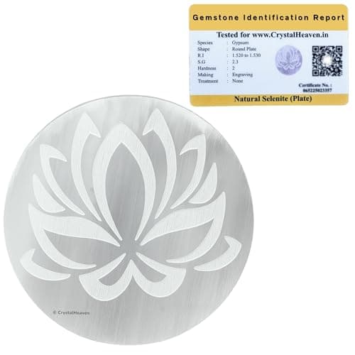 Certified Selenite Crystal Charging Plate, 3 Inch Engraved Lotus Flower of Life Selenite Plate for Crystal Cleansing Re-Energy Work, Meditation and Pooja