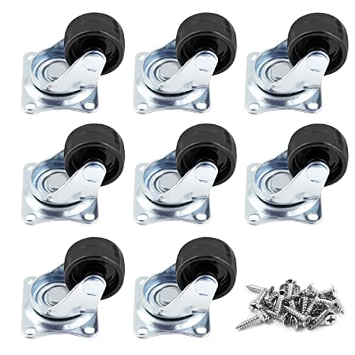 Luomorgo 1 inch Dia Swivel Caster Wheels Rubber Base with Rectangle Top Plate Bearing Heavy Duty 8pcs