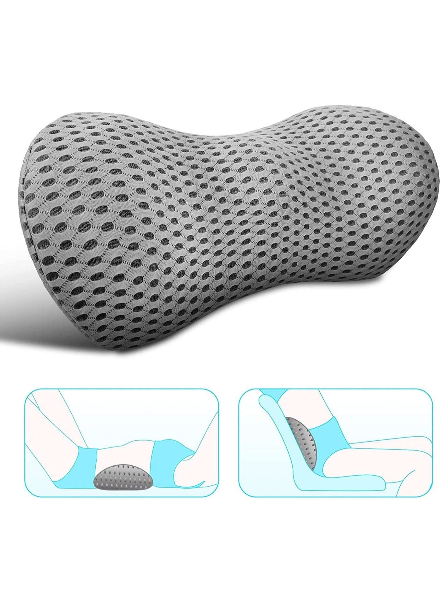 Ergonomic Memory Foam Lumbar Support Pillow for Bed Back Pain Relief Removable Washable Backrest for Office Chair and Car Seat Grey