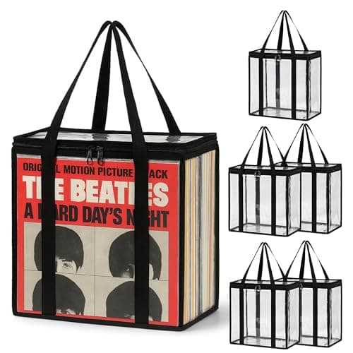 Evelots Vinyl Storage Bag (6-Pack) Clear PVC Plastic Media Carrying Case with Zipper - Holds 216 LP Albums Total - Strong Handles - Protects Vinyl from Dirt & Moisture