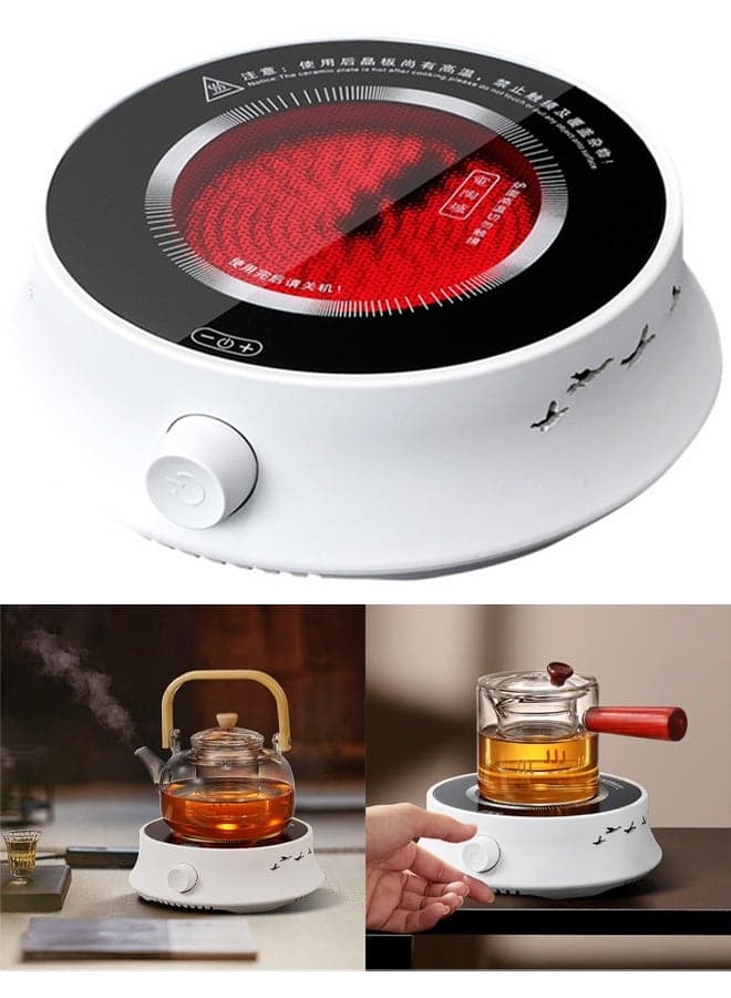 Coffee Pot Warmer Electric Teapot Stove 800W Electric Ceramic Stove Hot Plate 20 Min Auto Power Off Heater Stove Countertop Burner for Boiling Water Tea Coffee (White Stove Electric)