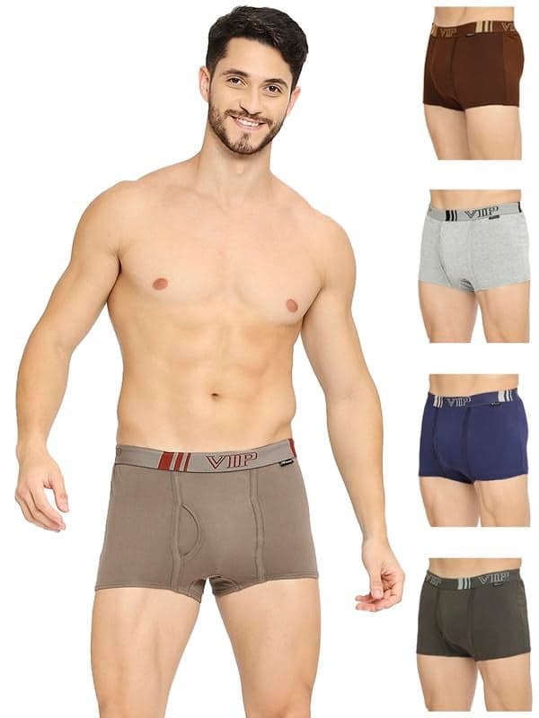 VIP Brando Plain Men Cotton Essential Trunks with Soft Elasticized Waistband | Stretchable & Breathable Trunks for Men - Pack of 5