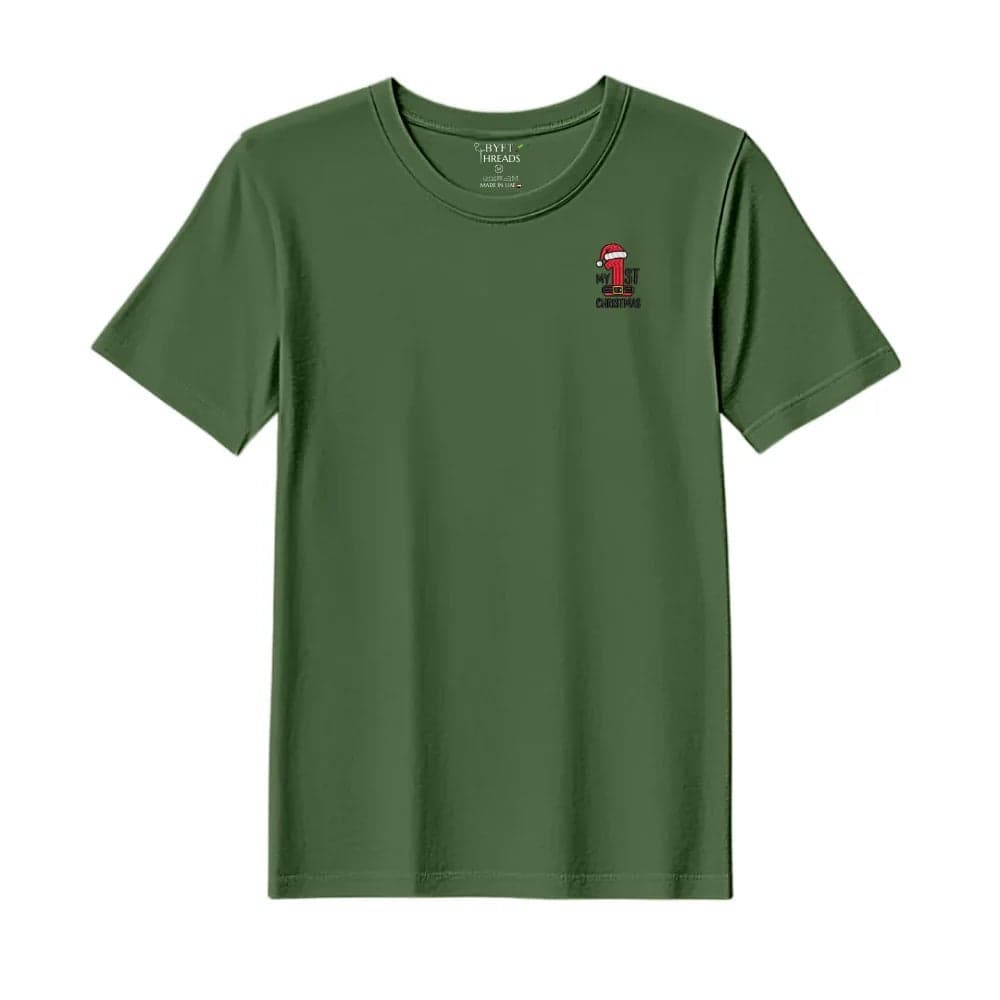 Threads XXL Forest ELF Green Polycotton T-Shirt - Christmas "My 1st Christmas" Embroidered Design, Premium Holiday Collection