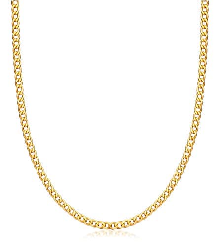 Barzel 18K Gold Plated Curb/Cuban Link Chain Necklace 2MM, 3MM, 4MM, 5MM For Women or Men - Made In Brazil (4MM Gold, 24 Inches)