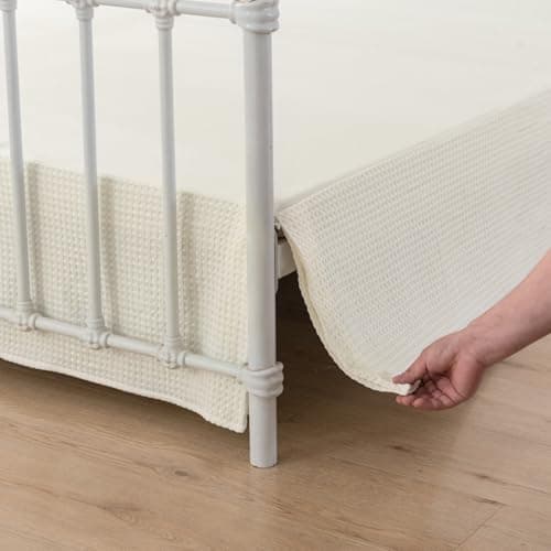 xuan dian Queen Bed Skirt, Pleated Waffle Weave Bed Skirt with Split Corners, Tailored Dust Ruffle 16 Inch Drop Easy Fit, Machine Washable, Ivory, 16" Queen