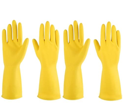 IUCGE Rubber gloves dishwashing 2 Pairs for Kitchen,Cleaning gloves for household Reuseable.(XL,Yellow)