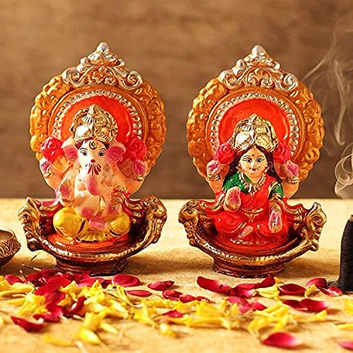 Yashvin® @ Diwali Gifts Clay Laxmi Ganesh Murti for Home, Handmade Colourful Lakshmi Ganesha Murti for Office Diwali Puja Diwali Decoration Items, Terracotta Clay Statue || EYB25