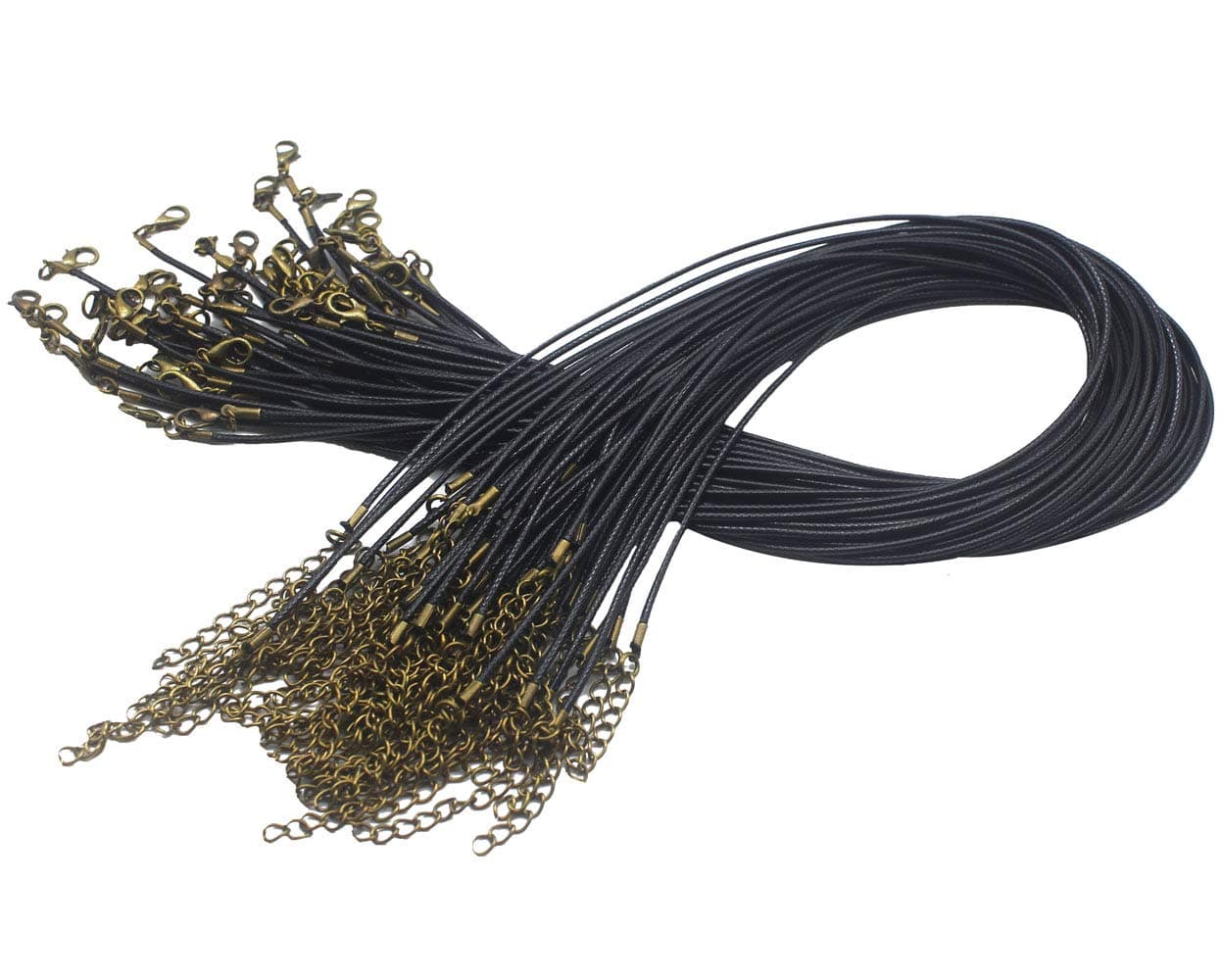 Sovenny 40 Pieces 15mm Black Waxed Necklace Cord with Bronze Chain Lobster Clasp for Bracelet Necklace and Jewelry Making