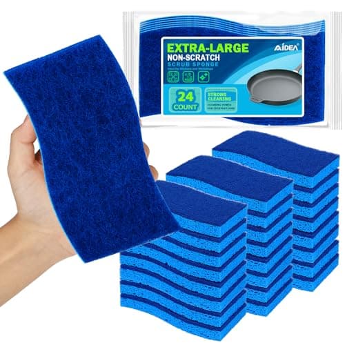 AIDEA XL Scrub Sponges Non-Scratch 24Count, Extra Large Sponges Kitchen, Sponge for Dishes, Cleans Fast Without Scratching Safe for Non-Stick Cookware, Cleaning Power for Kitchen, House