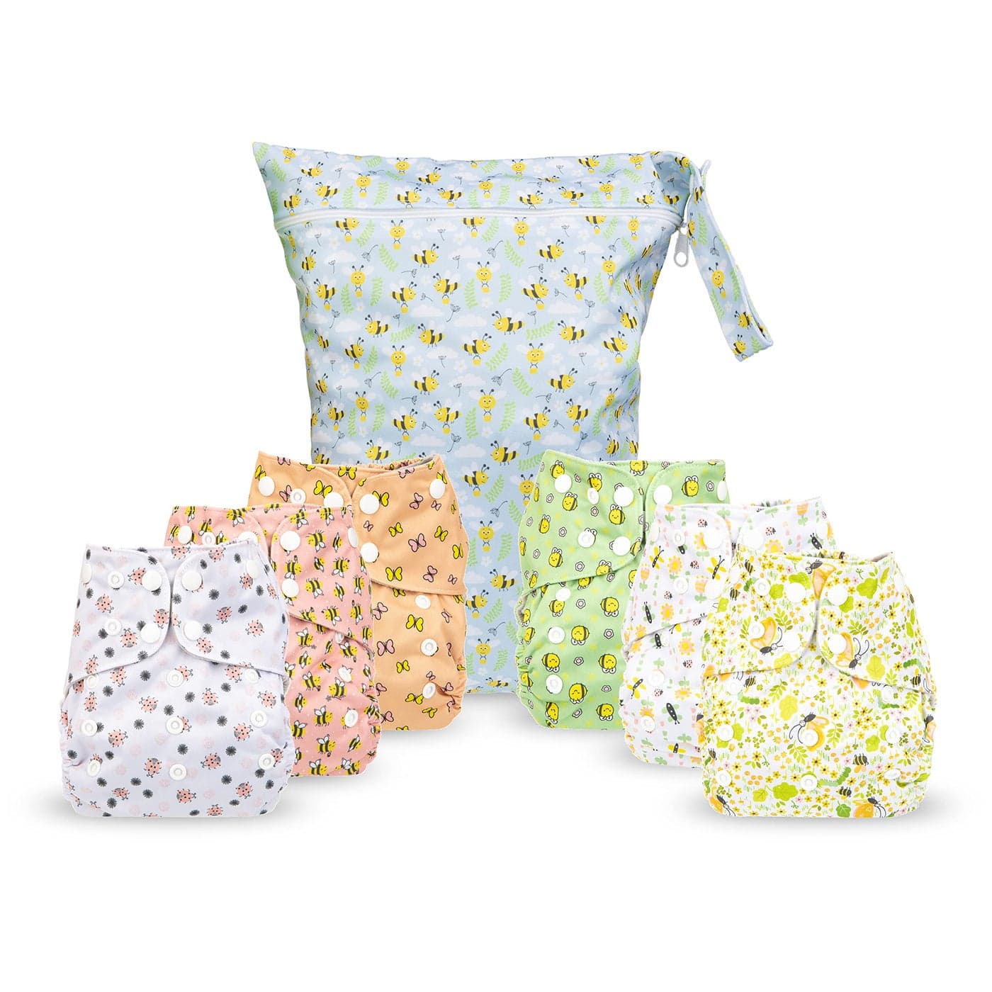 Simple Being Reusable Cloth Diapers Double Gusset One Size Adjustable Washable Soft Absorbent Waterproof Cover EcoFriendly Unisex Baby Girl Boy six 4Layers Microfiber Inserts Bugs