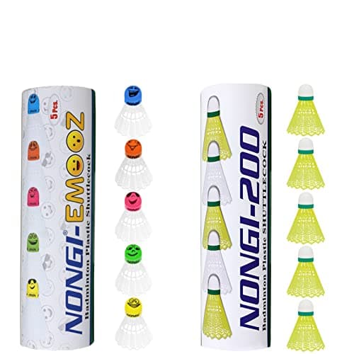 Badminton Plastic Shuttlecock Combo Pack of 10 Shuttlecock (5 Emooz White Plastic shuttles & 5 Yellow Plastic Shuttlecock) for Indoor, Outdoor Badminton Sports Speed - Medium 79