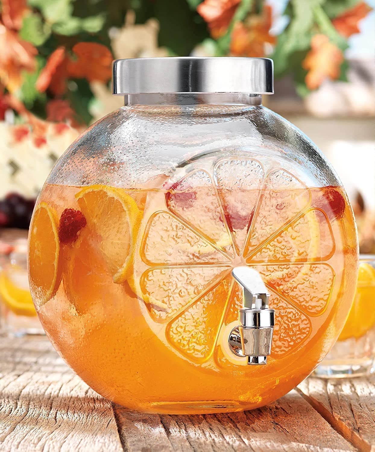 Wringo 3 Litre Glass Iced Drink Dispenser with Spout & Tap, Cold Beverage Dispenser for Beer, Water, Cocktails, Detox Drinks & More, Perfect for Parties & Events (WA-06)