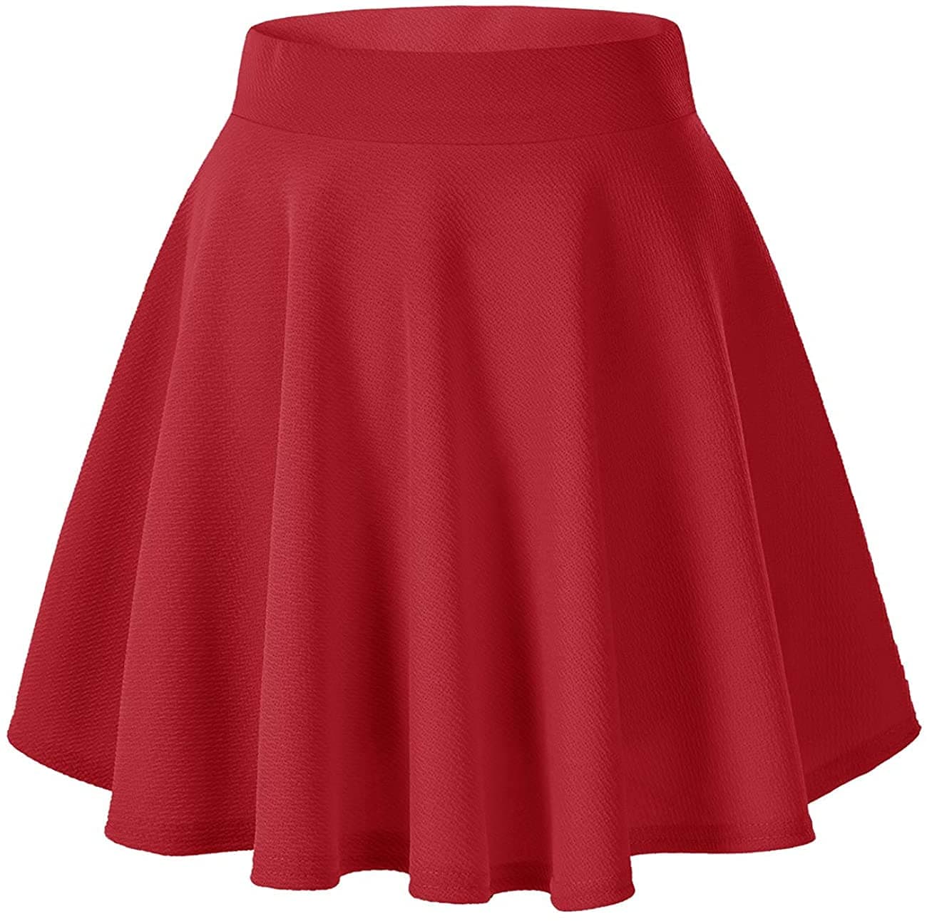 FRAULEIN Women's/Girl's Classic Versatile Stretchy Flared High Waist All Time Trendy Mini Skirt Skater (X-Large, Red)
