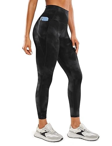 CRZ YOGA Butterluxe Workout Leggings Pockets 25'' - High Waisted Gym Womens Yoga Pants Buttery Soft Black Tie Dye Flowers X-Small
