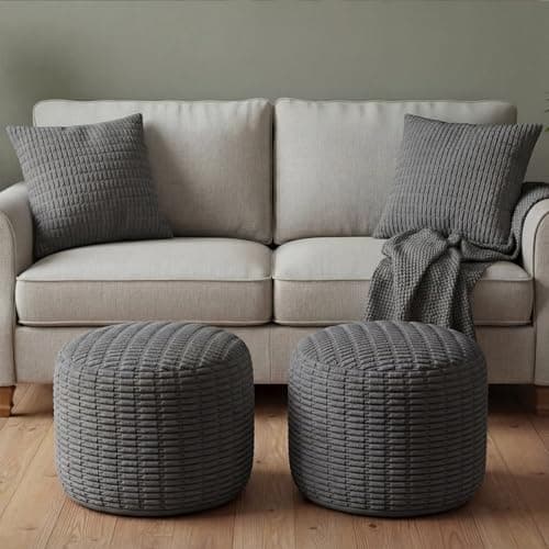 HunnmingRe 2 Pcs 20 x 15 Inch Unstuffed Ottoman Pouf Cover Corduroy Foot Rest No Filler Striped Foot Stool Floor Bean Bag Floor Chair Storage for Modern Farmhouse Bedroom Home DecorGray