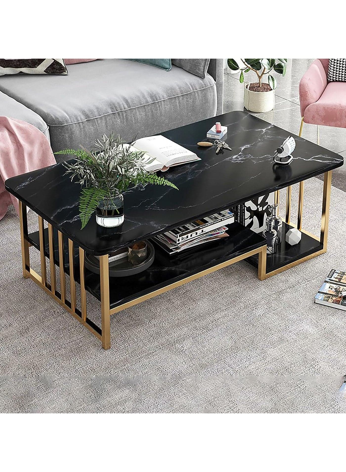 2-Tier Modern Upgraded Design Coffee Table with Drawer Storage Table for Living Room Furniture End Table 120 X 60 X42CM