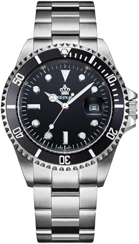 FANMIS Mens Luxury Watches Rotatable Bezel Sapphire Glass Luminous Hand Quartz Silver Tone Stainless Steel Watch (Black)