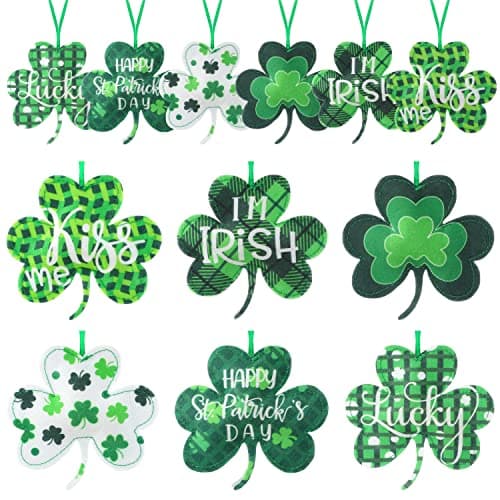CCINEE 18Pcs St Patrick's Day Shamrocks Ornaments,Felt Good Luck Clover Hanging Ornament Decoration Green 3D Large Fabric Shamrock Ornaments for Tree Baubles Table Shelf Festival Home Party Supply
