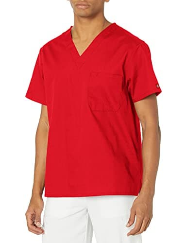 Dickies Men's V-Neck Scrub Top, Red, 4X-Large