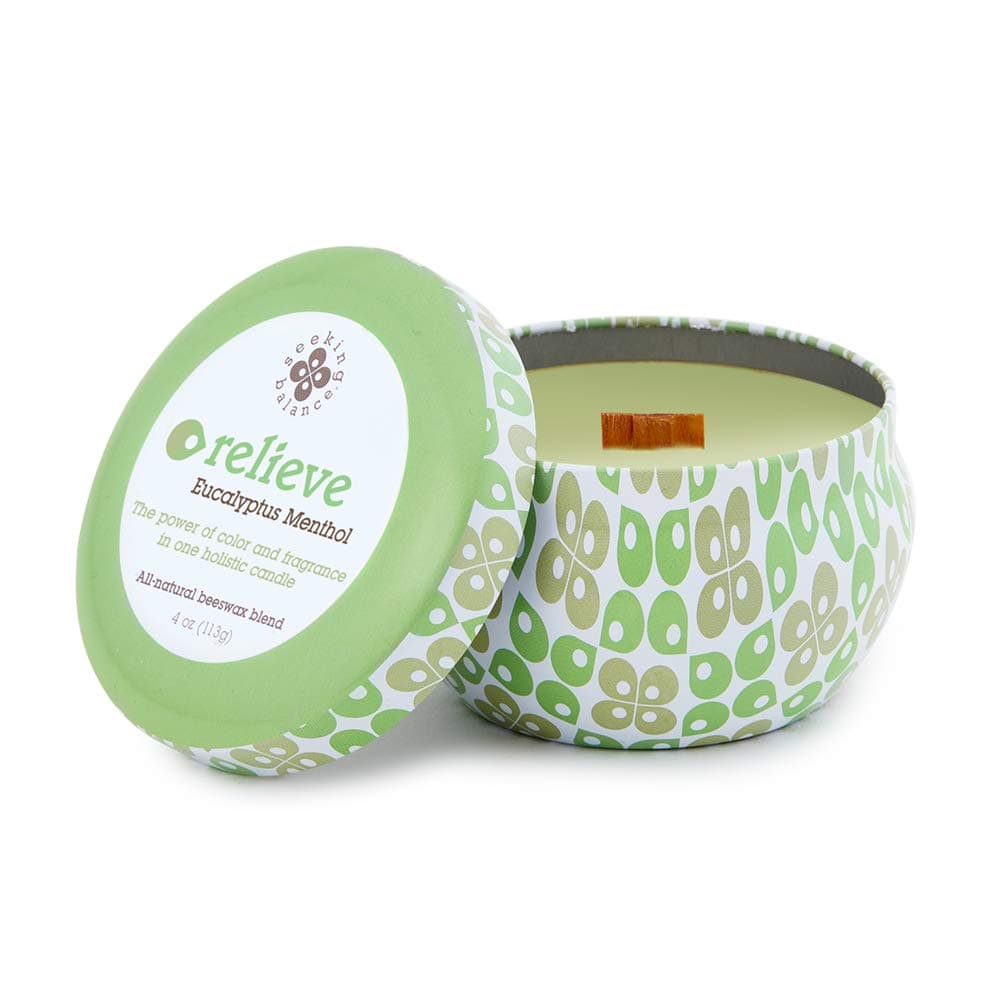 Root Candles Seeking Balance Wood Wick Spa Candle Aromatherapy Candles 4Ounce Travel Tin Relieve Eucalyptus Menthol