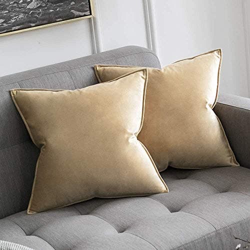 Khooti Decorative Velvet 200 TC Square Cushion Cover Throw Pillow Cover For Living Room Couch Diwan Single Seater Sofa, Colorful Modern Small 24X24 Inches/60X60 Cm (Wheat)(Set Of 1 Pcs) C2, Gold