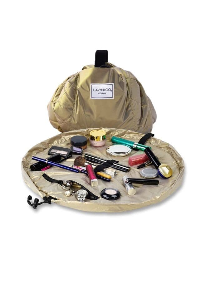 Cosmo Drawstring Cosmetic & Makeup Bag Organizer, Toiletry Bag for Travel, Gifts, and Daily Use, 20 inch, Metallic Gold