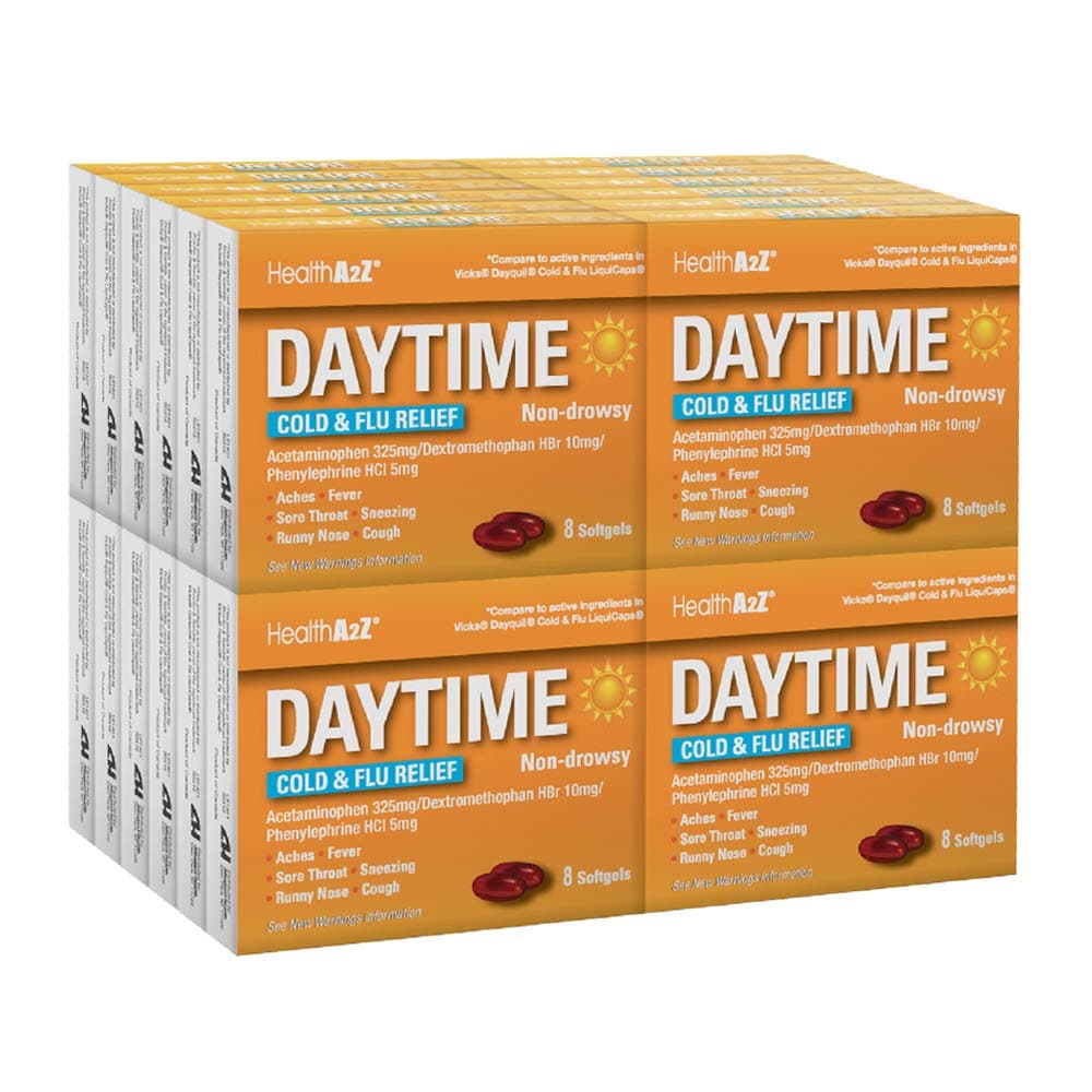 HealthA2Z Daytime Cold Flu Medicine Powerful MultiSymptom Daytime Relief Cold Flu Medicine 8 Count Pack of 24