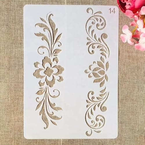 TIAMECH A4 Reusable Floral Lines Stencil for Painting Two Decoration Border Layering Template DIY Wall Art Wood Furniture Scrapbook Crafts 83x117inch