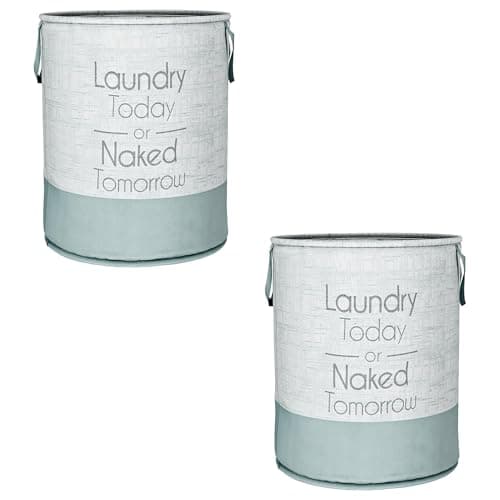 Kuber Industries Pack of 2 Foldable Laundry Basket for Clothes | Non-Woven Round Laundry Basket | Washing Clothes Storage Basket | Toy Storage Organizer | 45 LTR | Jute-Print | Grey, 36 cm, 36 cm