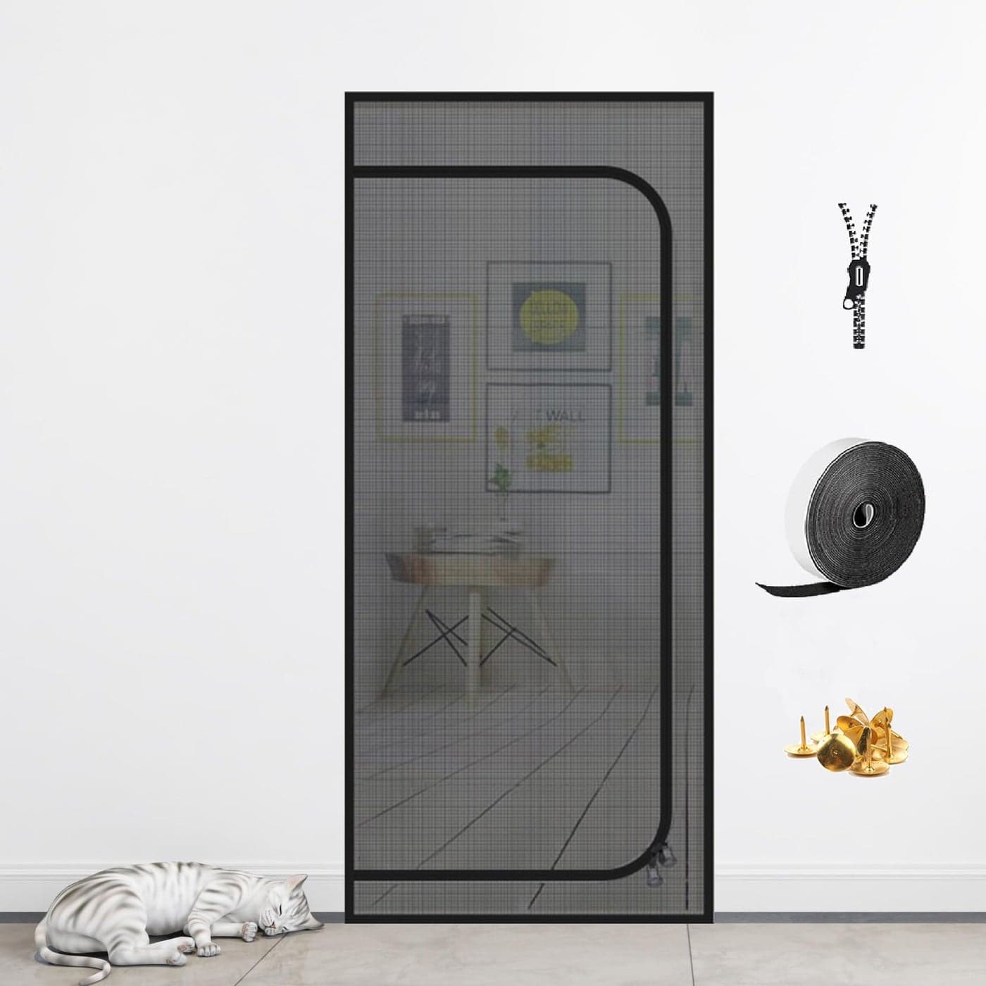 DOOREASY Pet Screen Door with Zipper Closure Cat Resistant Screen Door Easy Install Thickened Pet Door Mesh Screen for Doorways Bedroom Kitchen Patio Fits Doors Up to 32x80