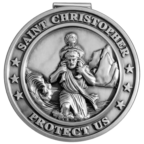 St Christopher Medal for Car St Christopher Visor Clip Gifts for Catholic Men Talisman for Safety Automotive Visor Accessories Catholic Gifts Gift for Drivers Families Friends 1Pack