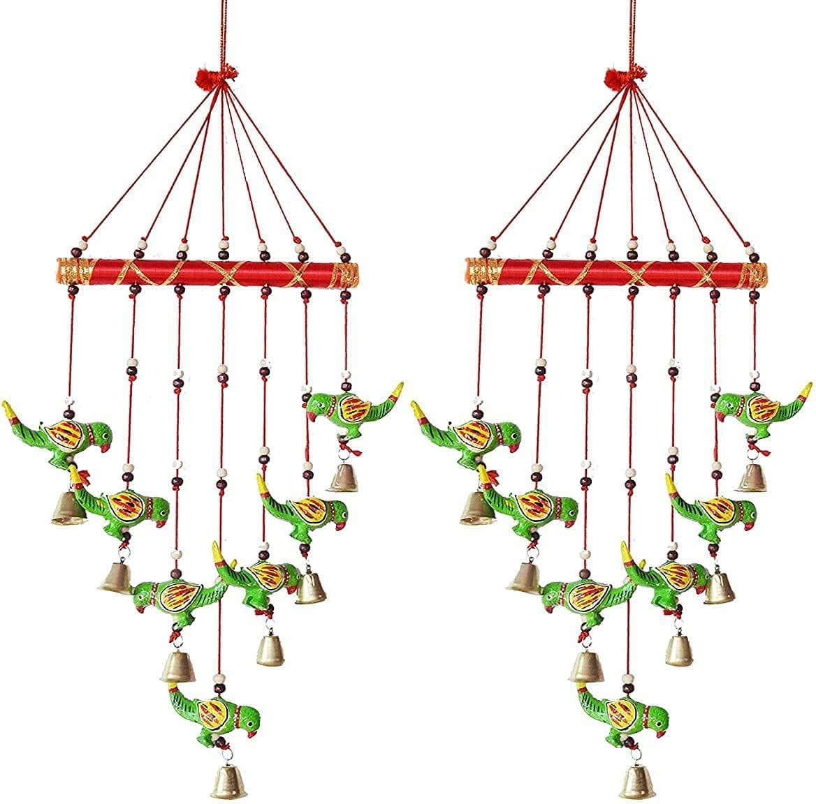 Wind Chimes for Home Decoration Showpiece Parrot design Wind Chimes Set of 2 Home Decoration for Hall balcaney WallDoorWindow Hanging I Showpiece items I set of 2 Wood Windchime 19 inch