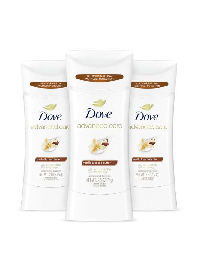 Advanced Care Antiperspirant Deodorant Stick Vanilla & Cocoa Butter 3 Count Antiperspirant deodorant with Pro-Ceramide Technology 72-hour odor control and all-day sweat protection 2.6 oz