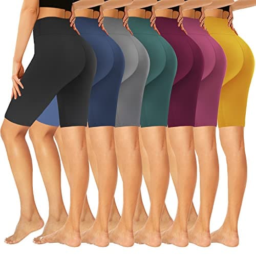 GROTEEN 7 Pack Biker Shorts for Women -8'' High Waisted Tummy Control Workout Yoga Spandex Shorts
