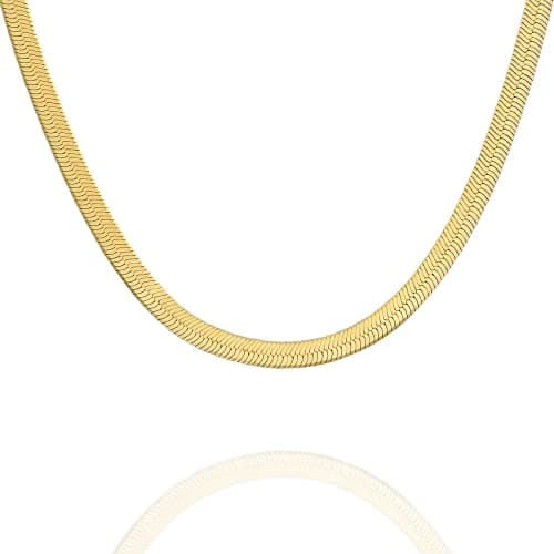 PAVOI Italian Solid 925 Sterling Silver, 22K Gold Plated Snake Chain Necklace, 3mm Italian Diamond-Cut Herringbone Necklace for Women and Men, MADE IN ITALY (18, Yellow Gold)