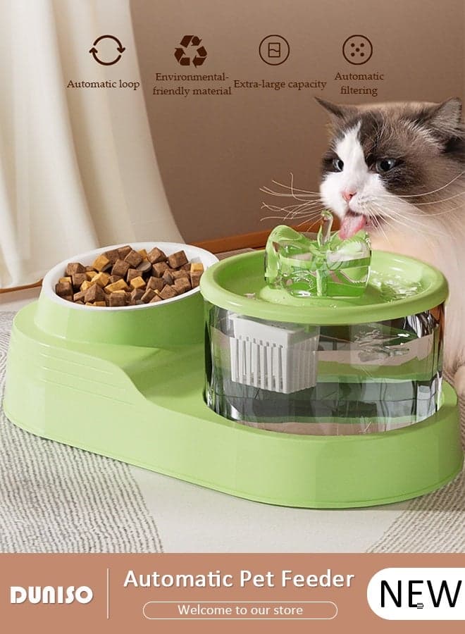 Ultra Quiet Cat Water Fountain & Food Bowl 2in1 Circulation Filtration System with Replaceable Filter USB-Powered Pet Water Dispenser for Cats Dogs Low Noise Pump