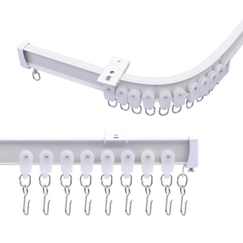 MaKefeile Ceiling Curtains Track System Flexible Bendable Curtain Tracks for Ceiling Mount Heavy Duty Aluminum Sliding Room Divider Track Rail with Hooks for Living Room RV Office White 6ft