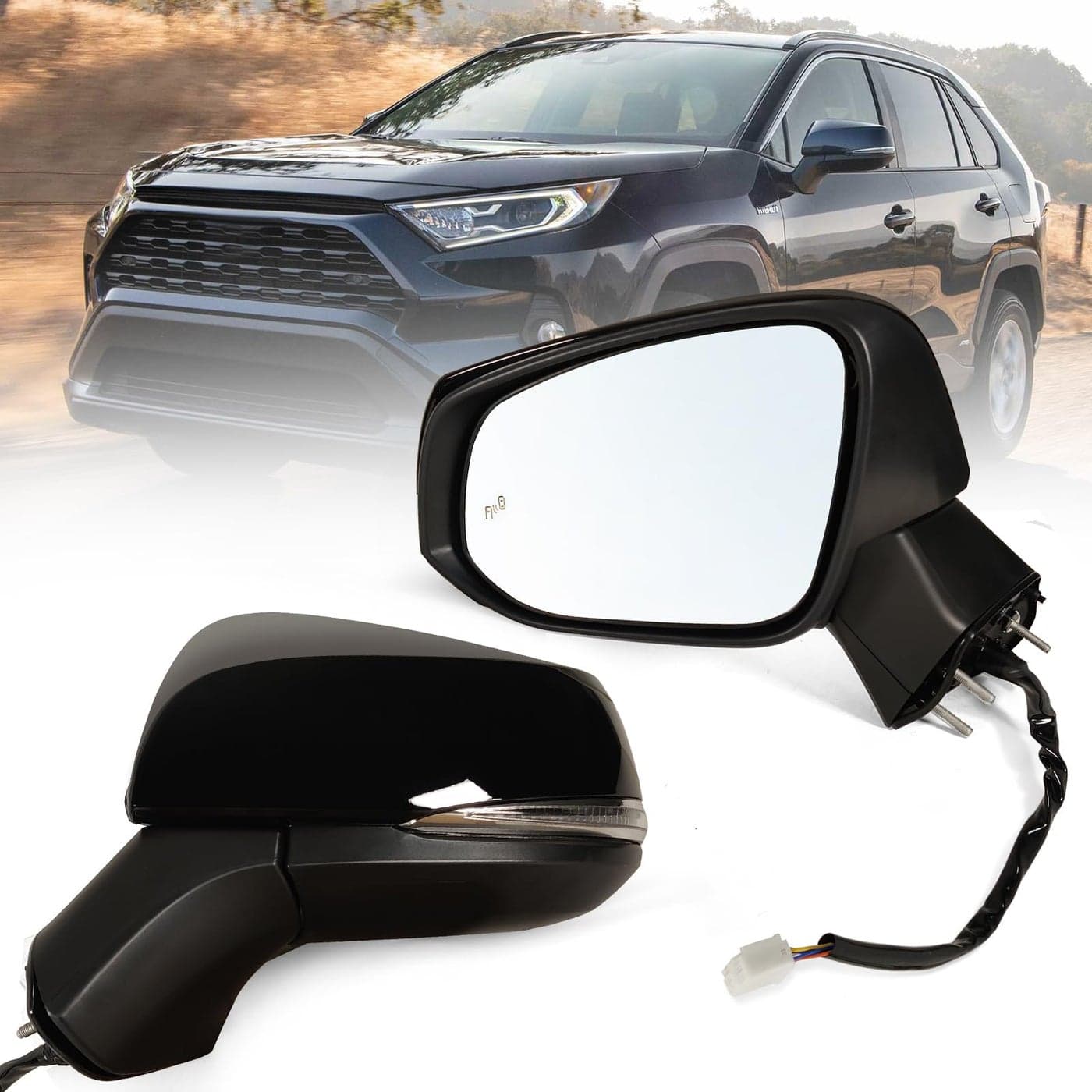 Lqito Left Driver Side Mirror Fits 20192023 Toyota Rav4 with Power Heated Turn Signal and Blind Spot Match Midnight Black Metallic Replace 879400R2718 Pins