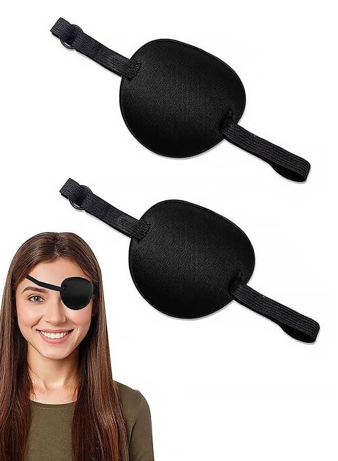 2 Pcs Eye Patch for Adults Kids,3D Adjustable Eye Patches for Amblyopia Lazy Pirate Costume(Black)