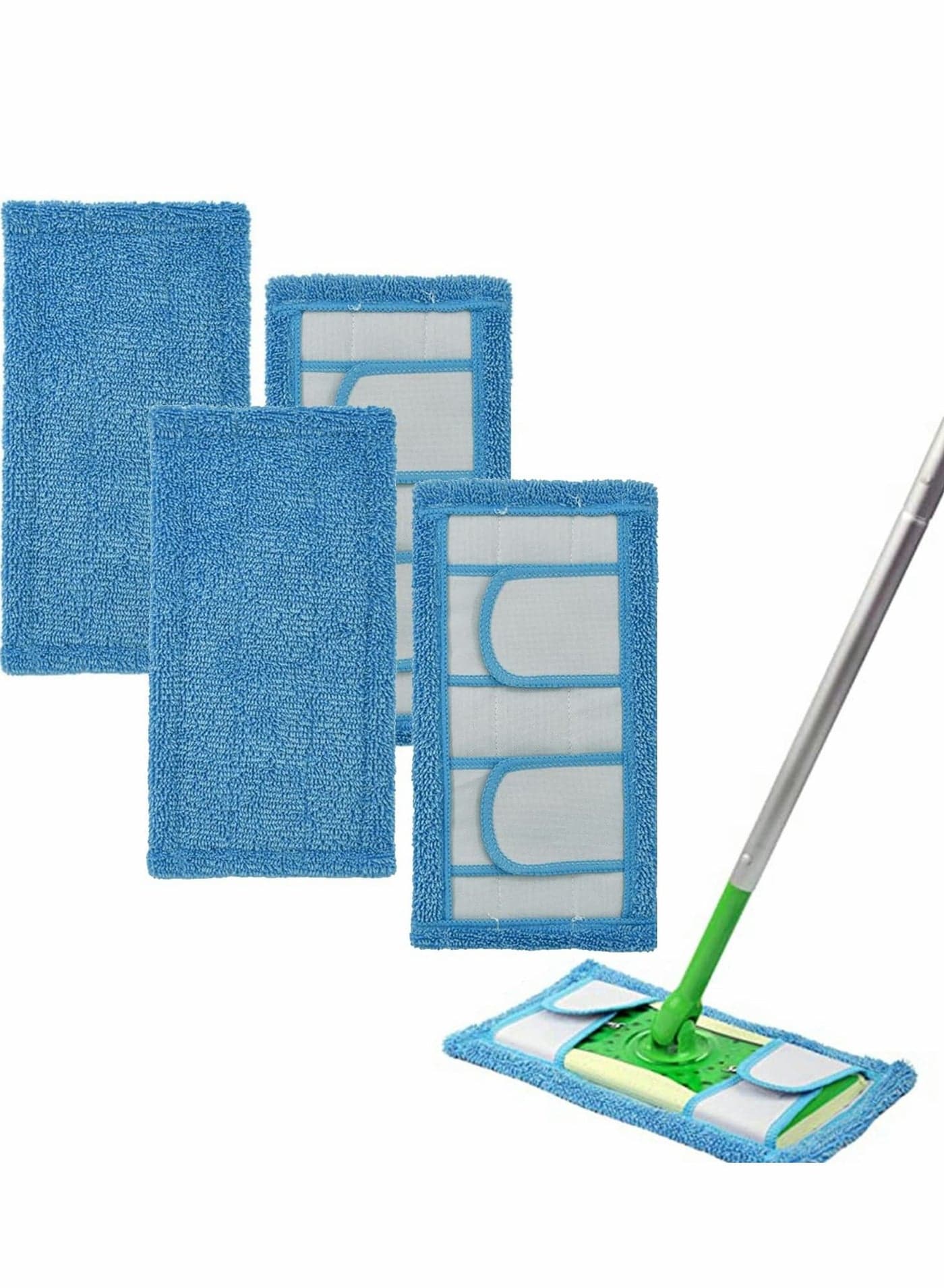Microfiber Mop Pads, Replace Pads for Swiffer Sweeper & All 10-12 Inch Flat Mop, Reusable Durable Wet Dry Cleaning Hard-Floor Washable Refills (4 Pcs)