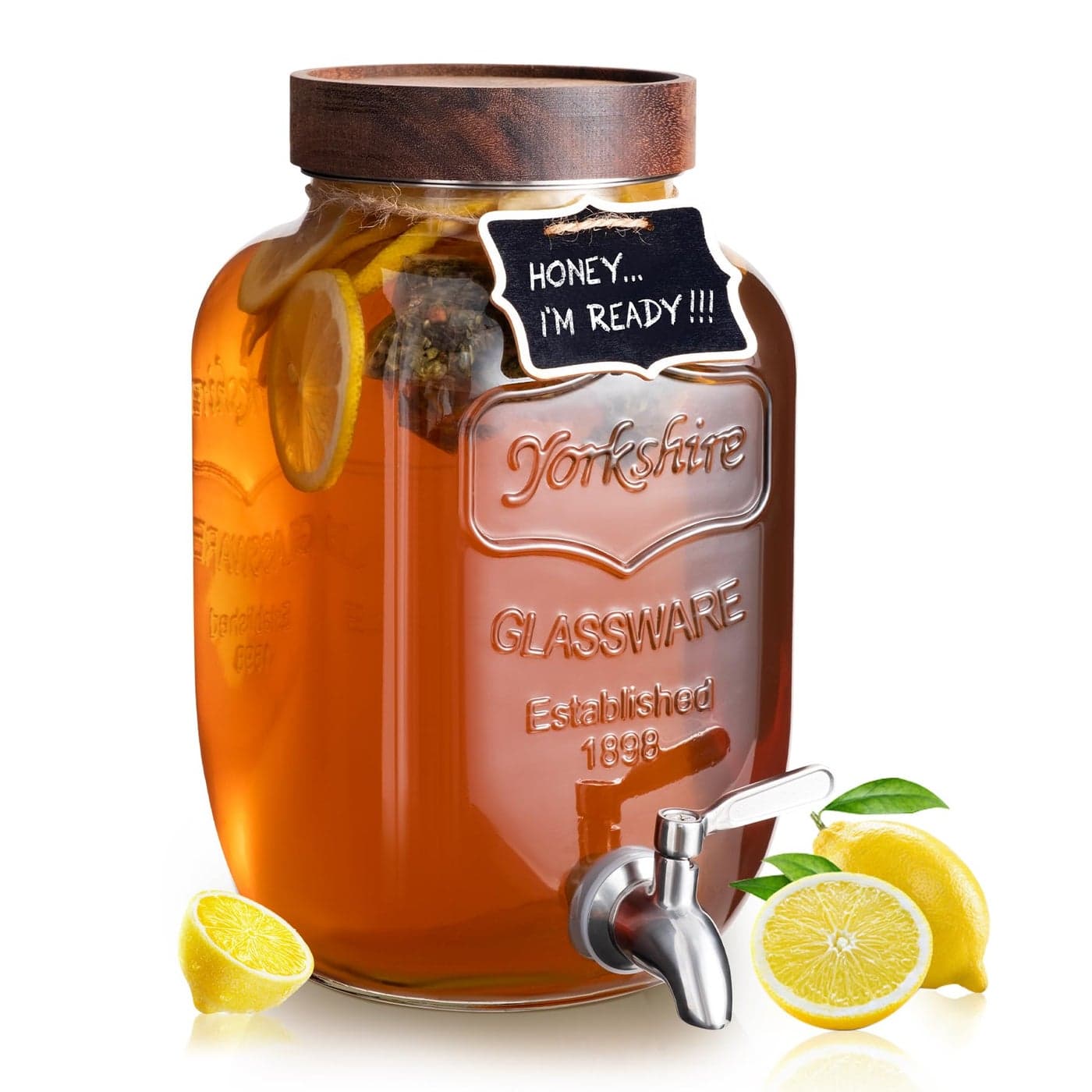 Mustry Glass Drink Dispenser for Parties 1 Gallon Beverage Dispenser with Spigot Solid Stainless Steel Used as Lemonade Dispenser Sun Tea Jar Kombucha Jar
