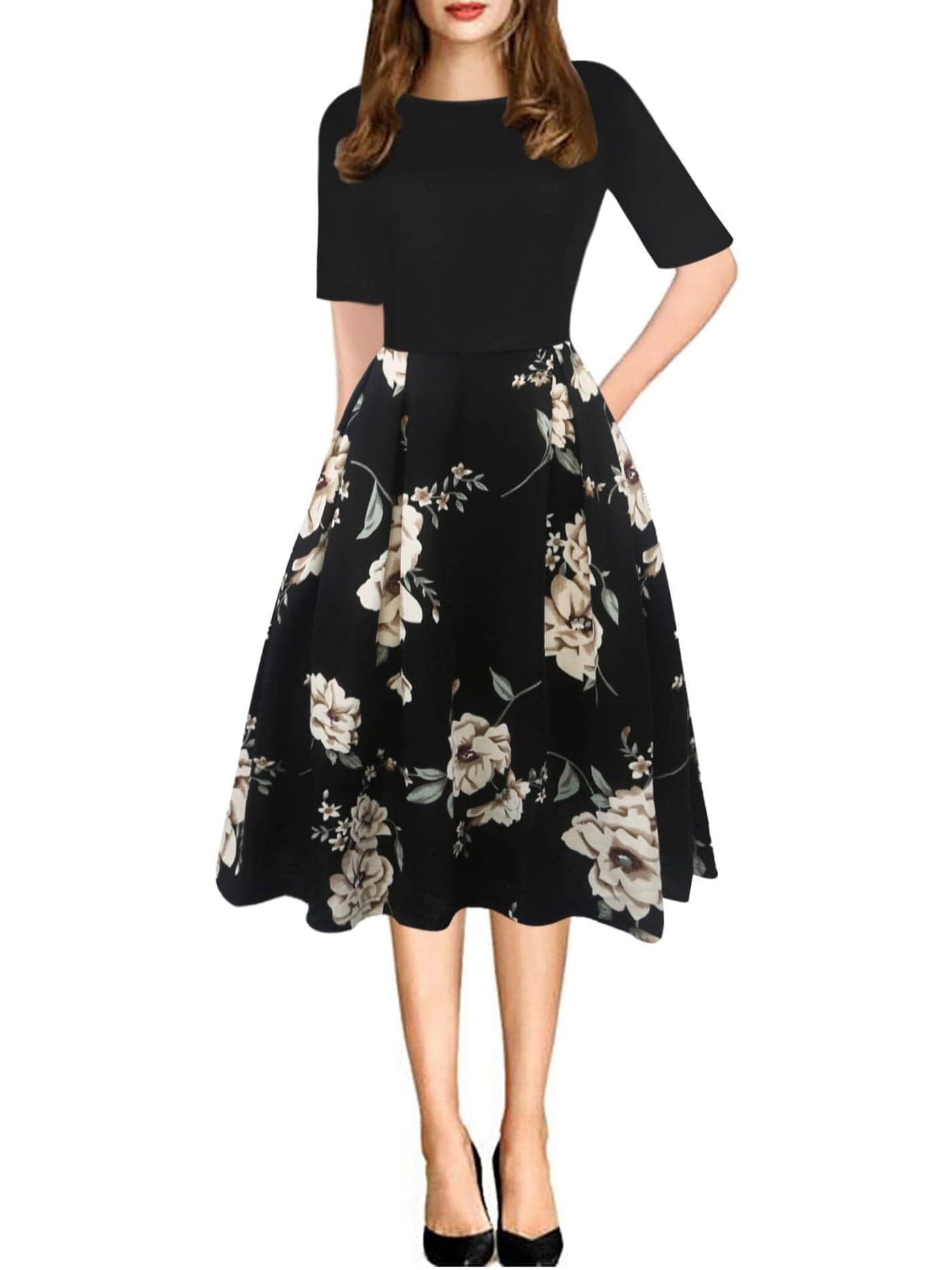 oxiuly Women's Gravida Pregnant Woman Casual Dress Graduation Party Bridesmaid Dresses with Pockets OX165 (Bk-beigeF, M)